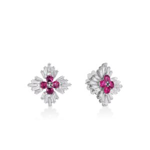 18K White Gold Diamond Princess Luce Flower Stud Earrings