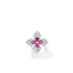 18K White Gold Diamond Princess Luce Diamond And Rubellite Flower Ring