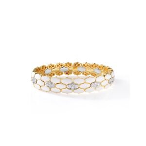 18K Yellow Gold Cobra Diamond And Enamel Wide Cuff Bangle