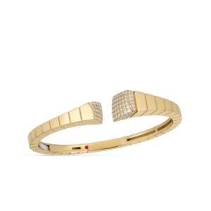18K Yellow Gold Obelisco Pavé Diamond Ends Cuff Bangle