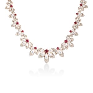 18K Rose Gold Tiare' Diamond, Rubellite, And Mother Of Pearl Collar Necklace
