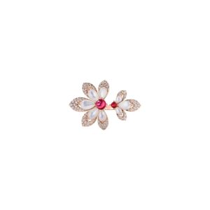 18K Rose Gold Tiare' Diamond, Rubellite, And Mother Of Pearl Split Flower Ring