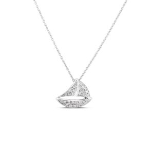 18K White Gold Tiny Treasures Diamond Sailboat Necklace