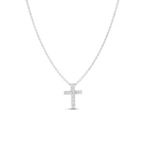 18K White Gold Tiny Treasures Small Diamond Square Cross Necklace