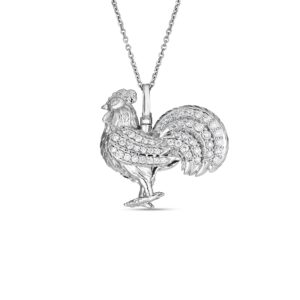 18K White Gold Tiny Treasures Diamond Rooster Necklace