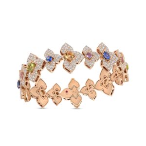 18K Rose Gold Venetian Princess Carnival Pavé Diamond And Mixed Stones Cut Flowers Bracelet