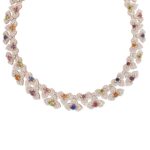 18K Rose Gold Venetian Princess Carnival Pavé Diamond And Mixed Stones Cut Flowers Necklace
