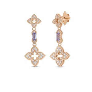 18K Rose Gold Venetian Princess Carnival Pavé Diamond And Tanzanite Flower Dangle Earrings