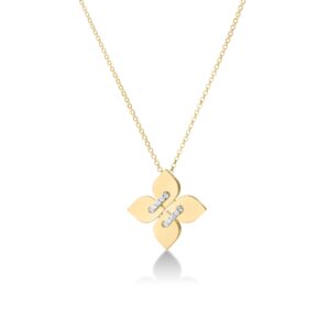 18K Yellow Gold Love In Verona Diamond Flower Necklace
