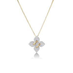 18K Yellow Gold Love In Verona Pavé Diamond Flower Necklace