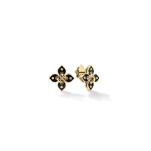 18K Black Love In Verona Small Diamond And Enamel Flower Stud Earrings