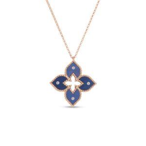 18K Rose Gold Venetian Princess Diamond And Titanium Small Flower Necklace