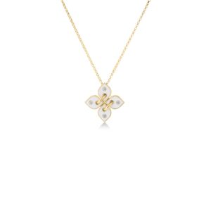 18K White Love In Verona Diamond And Enamel Flower Necklace