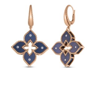 18K Rose Gold Venetian Princess Diamond And Titanium Small Flower Drop Earrings