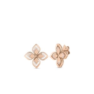 18K Rose Gold Venetian Princess Open Frame Diamond Flower Stud Earrings
