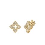 18K Yellow Gold Ventian Princess Pavé Diamond Small Flower Stud Earrings