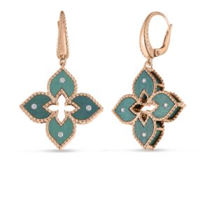 18K Rose Gold Venetian Princess Diamond And Titanium Small Flower Drop Earrings
