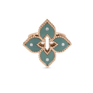 18K Rose Gold Venetian Princess Diamond And Titanium Small Flower Ring