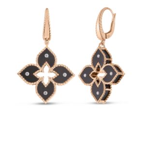 18K Rose Gold Venetian Princess Diamond And Titanium Small Flower Drop Earrings