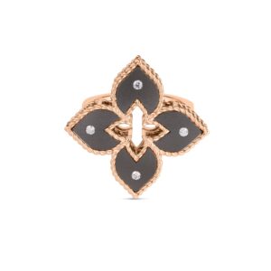 18K Rose Gold Venetian Princess Diamond And Titanium Small Flower Ring