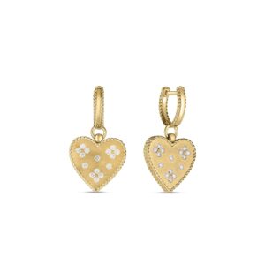 18K Yellow Gold Venetian Princess Medium Heart Medallion Drop Earrings