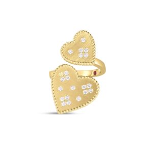 18K Yellow Gold Venetian Princess Double Heart Medallion Ring