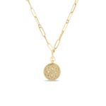 18K Yellow Gold Venetian Princess Small Satin Medallion With Diamond Flower Detail Necklace