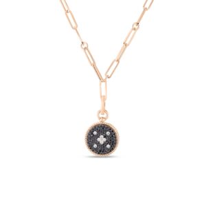 18K Rose Gold Venetian Princess Black And White Diamond Small Medallion Necklace