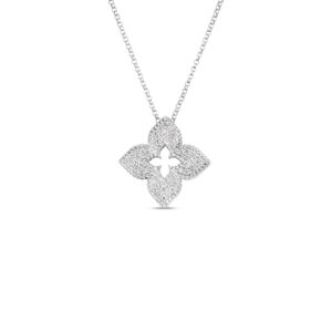 18K White Gold Venetian Princess Pavé Diamond Medium Flower Necklace