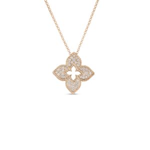 18K Rose Gold Venetian Princess Pavé Diamond Medium Flower Necklace