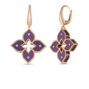 18K Rose Gold Venetian Princess Diamond And Titanium Small Flower Drop Earrings