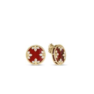 18K Red Agate Venetian Medallions Medium Stud Earrings