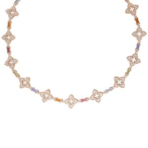 18K Rose Gold Venetian Princess Carnival Pavé Diamond And Mixed Baguette Flower Necklace