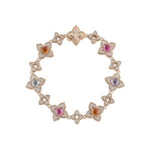 18K Rose Gold Venetian Princess Carnival Pavé Diamond And Mixed Stones Alternating Flower Bracelet