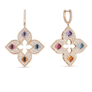 18K Rose Gold Venetian Princess Carnival Pavé Diamond And Mixed Stones Large Open Flower Drop Earrings