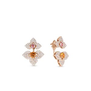 18K Rose Gold Venetian Princess Carnival Pavé Diamond And Mixed Stones Cut Flower Drop Earrings