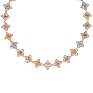 18K Rose Gold Venetian Princess Carnival Pavé Diamond And Mixed Stones Flower Necklace