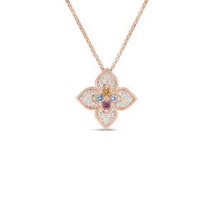 18K Rose Gold Venetian Princess Carnival Pavé Diamond And Mixed Stones Flower Necklace