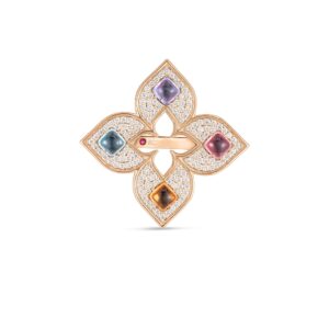 18K Rose Gold Venetian Princess Carnival Pavé Diamond And Mixed Stones Large Open Flower Ring