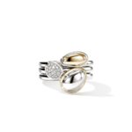 Pebble Stacking Ring Trio, Gold, Sterling Silver, Diamonds
