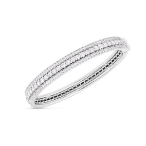 18K White Gold Siena Diamond Three Row Bangle