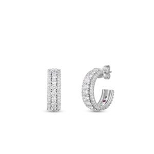 18K White Gold Siena Diamond Three Row Diamond Hoop Earrings