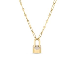 18K Yellow Gold Cialoma Diamond Heart Lock Necklace
