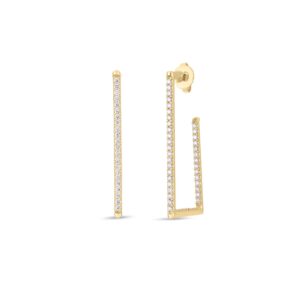 18K Yellow Gold Classic Diamond Small Rectangular Earrings
