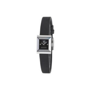Gucci G-Frame Watch, 14x18mm - Black Dial with Diamonds, Leather Strap