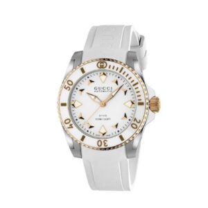 Gucci Dive Watch, 36mm - White Dial, White Rubber Bracelet