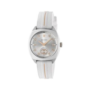 Gucci Interlocking Watch, 29mm - Silver Dial with Diamonds, White Rubber Strap