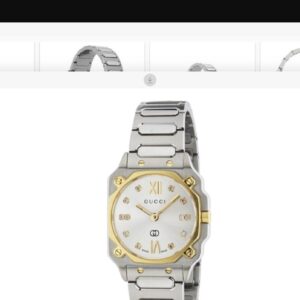 Gucci G-Flat Watch, 24mm – Silver Dial with Diamonds, Two-Tone Bezel