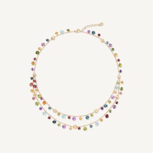 18K Yellow Gold Gemstone Two Strand Necklace, 16.5-18"