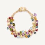 18K Yellow Gold Gemstone Three Strand Bracelet, 7.25"